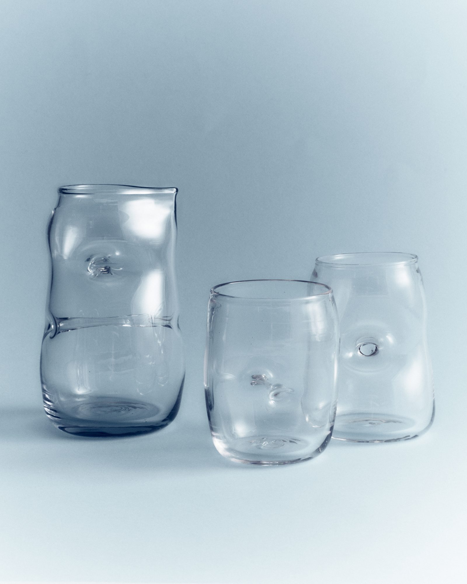 Blown glass jug and cups with twisted detail