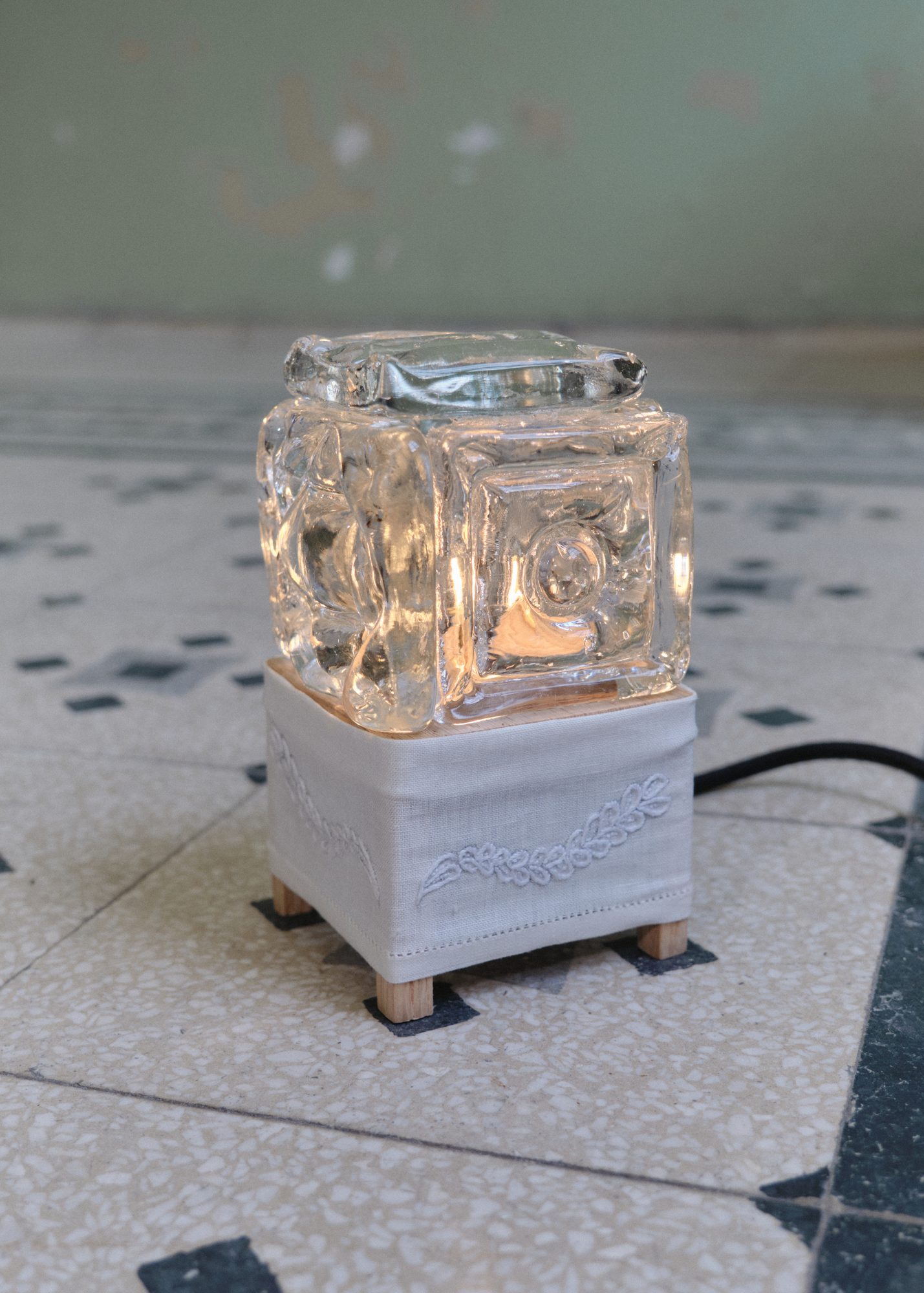Blown glass and ceramic lamp